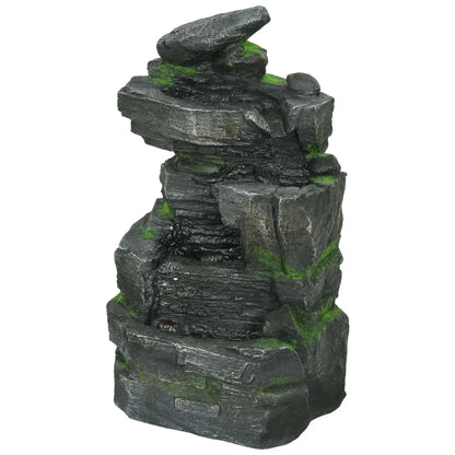 4 Tier Cascading Water Fountain with LED Lights, Pump, Outdoor Water Fountains Dark Grey at Gallery Canada