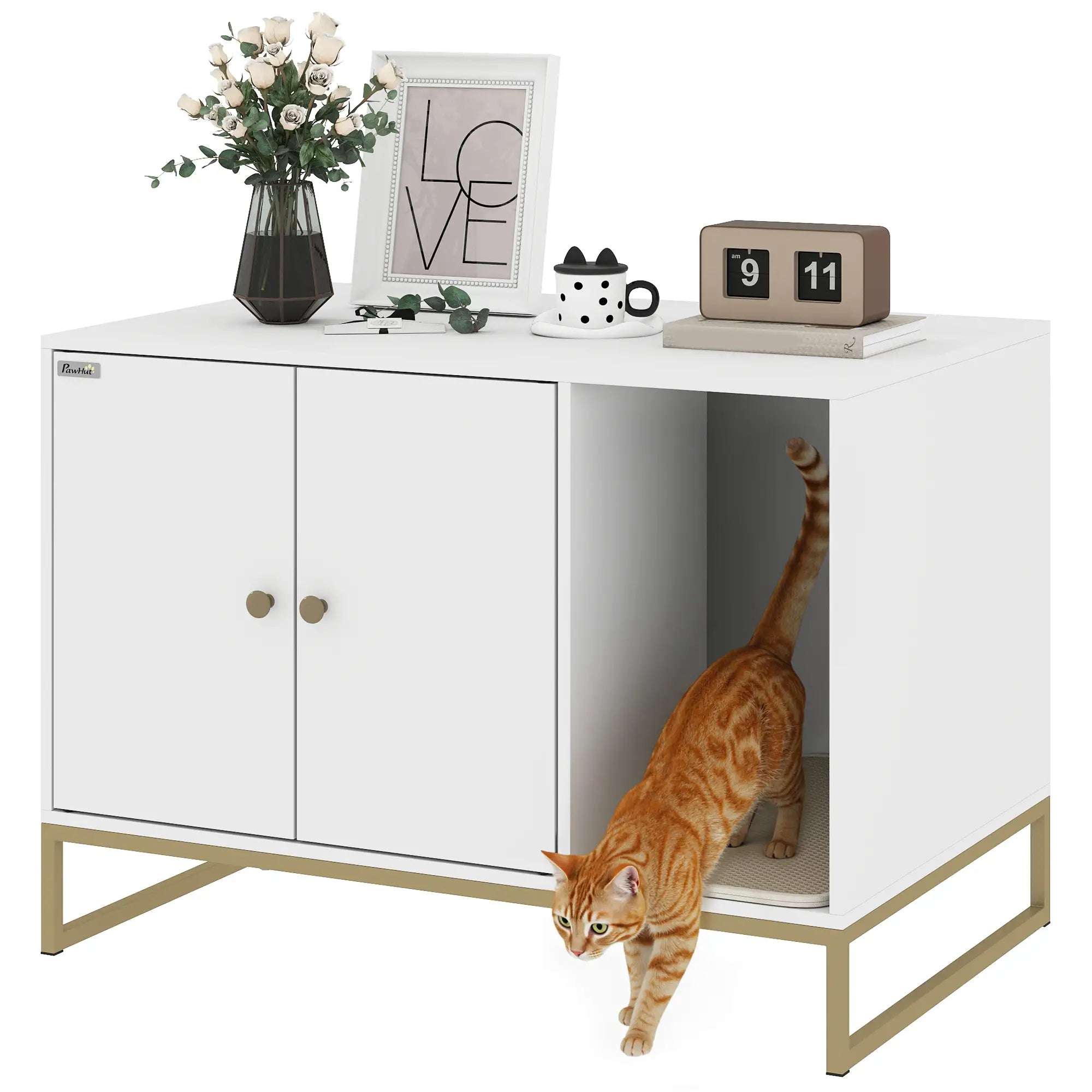Cat Litter Box Enclosure, Tall Legs, Litter Mat, 31.5