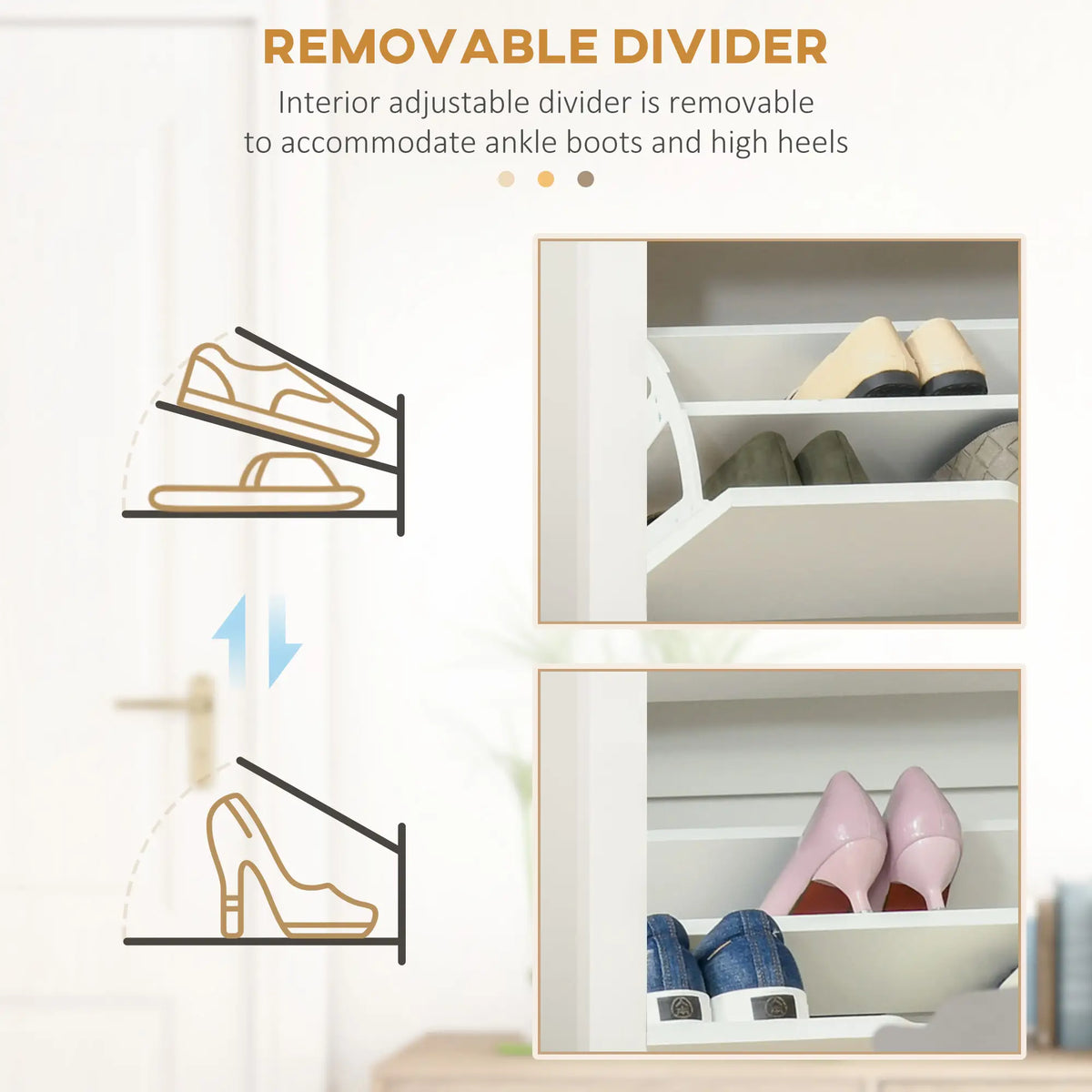 Shoe Storage Cabinet, 2 Flip Drawers, Adjustable Shelves, White Shoe Storage Cabinets & Racks at Gallery Canada
