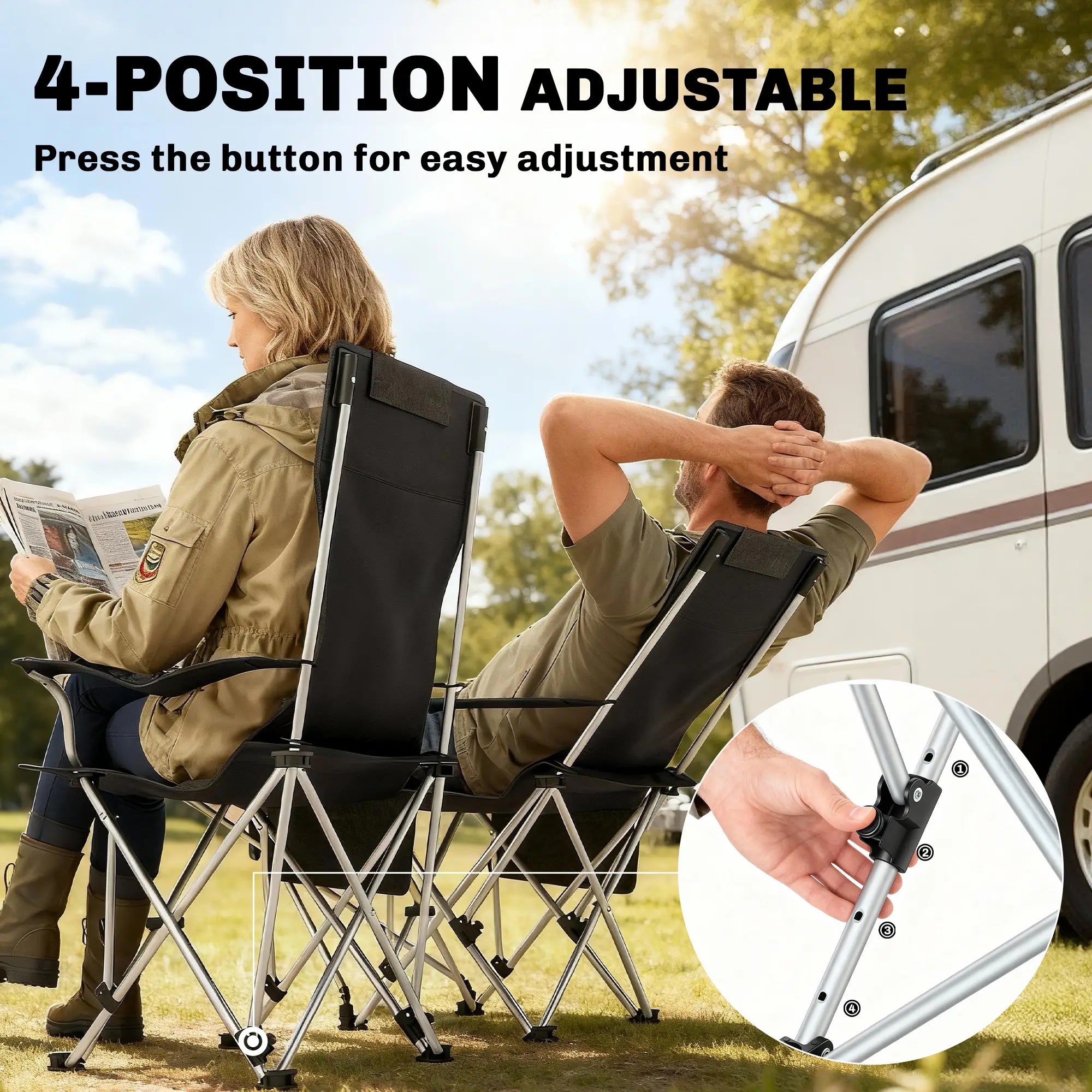 Reclining Camping Chair Set With Foot Rest, Headrest, Cup Holder, Storage Bag, Orange Picnic Tables & Camping Chairs at Gallery Canada