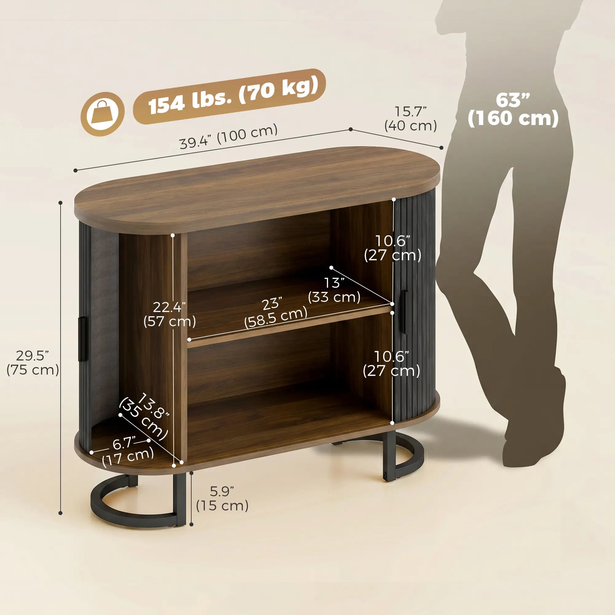 Sideboard Buffet Cabinet with Curved Tambour Doors, Brown/Black Storage Cabinets at Gallery Canada