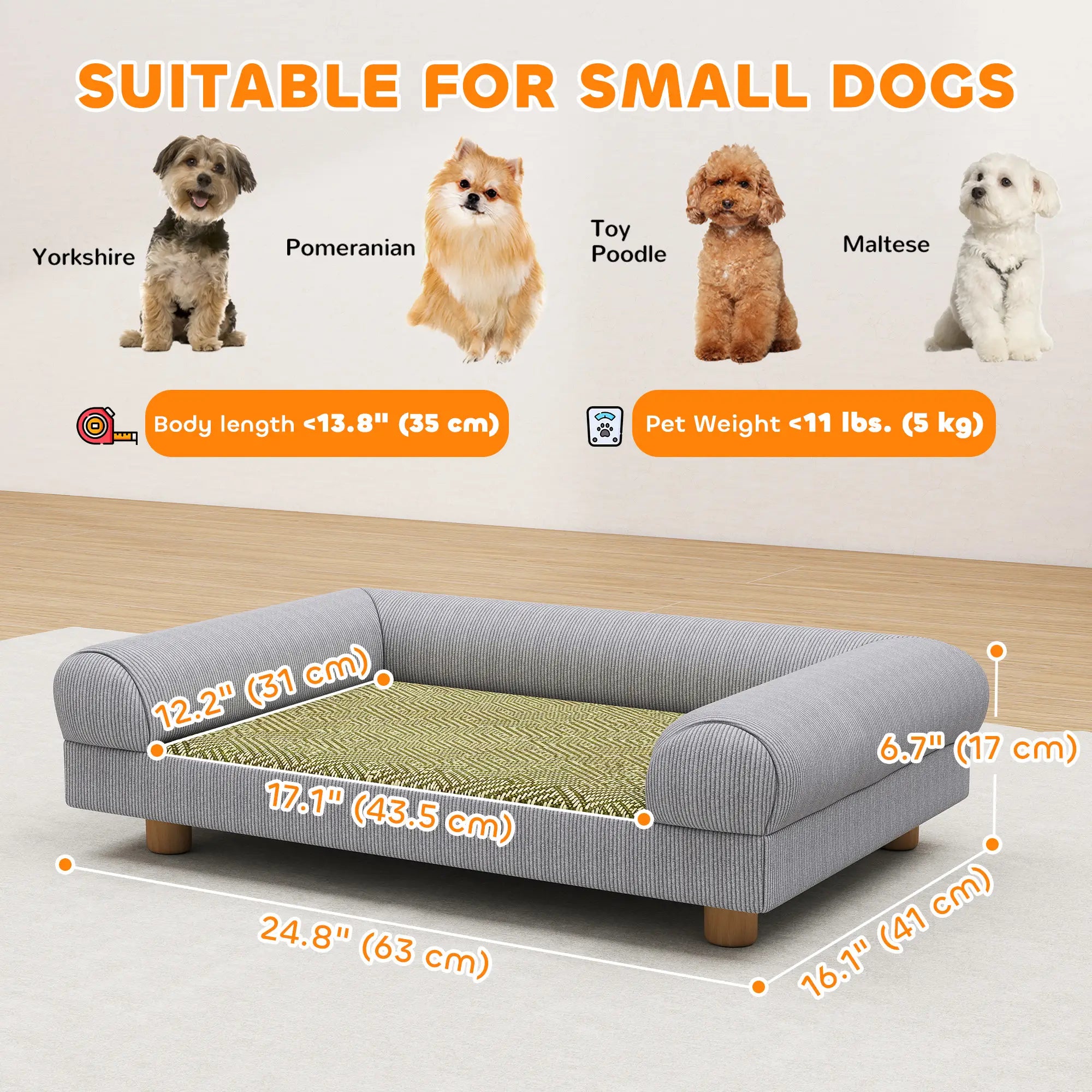 Pet Sofa, Dog Couch Bed for Small Dogs, Elevated with Solid Feet, Grey Dog Sofas at Gallery Canada