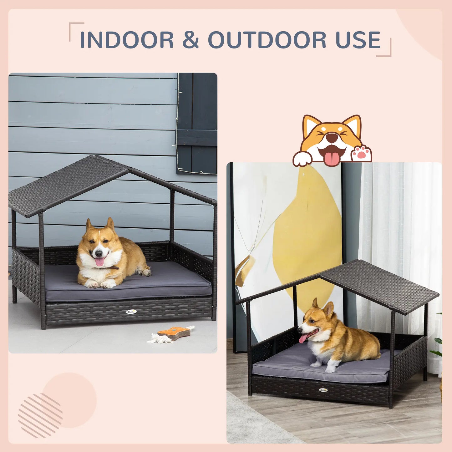 Wicker Pet House, Dog Bed, Indoor Outdoor Rattan Furniture with Cushion Houses, Kennels & Pens at Gallery Canada