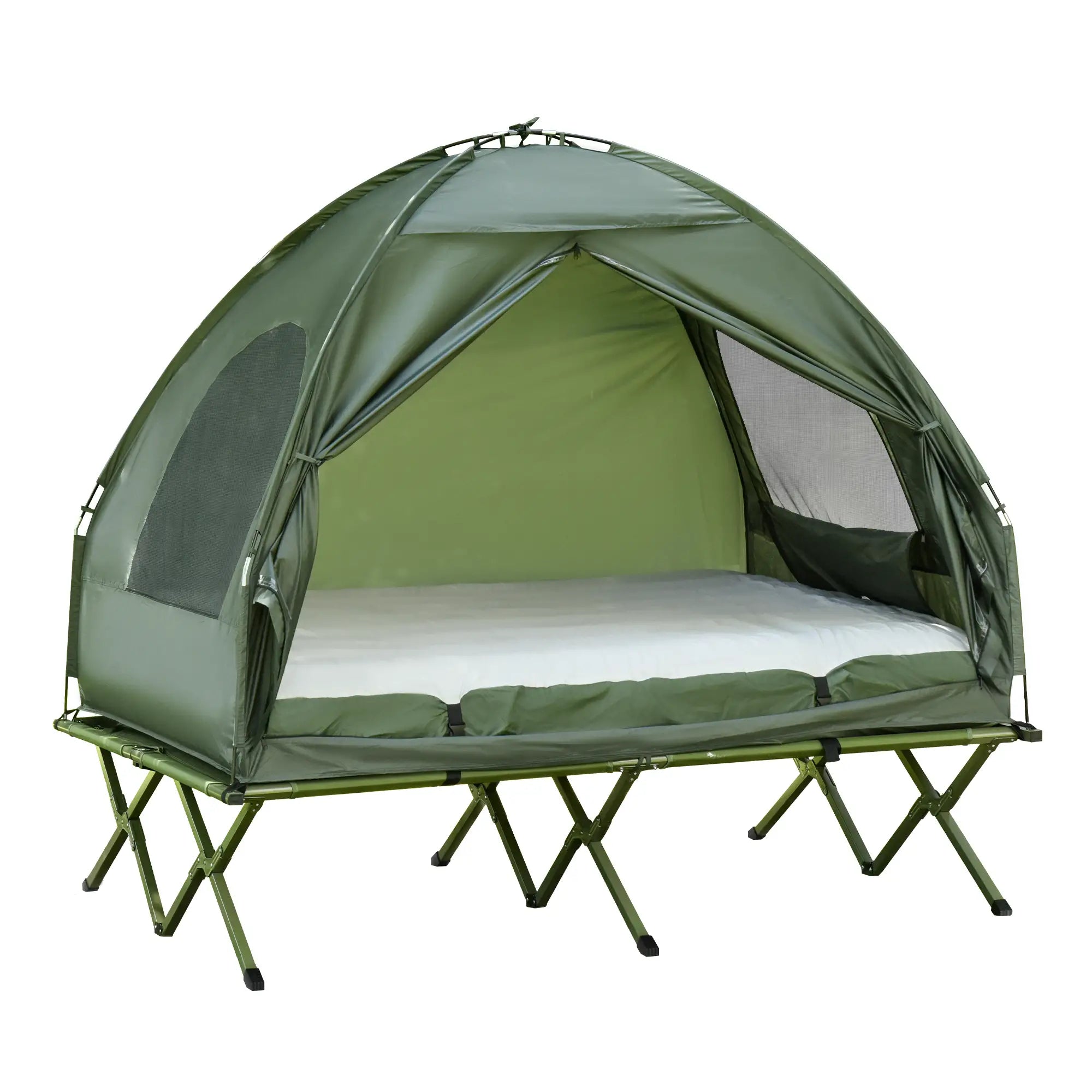Camping Combo Tent Cot Air Mattress w/ Pump, Dark Green Camping Tents Dark Green at Gallery Canada