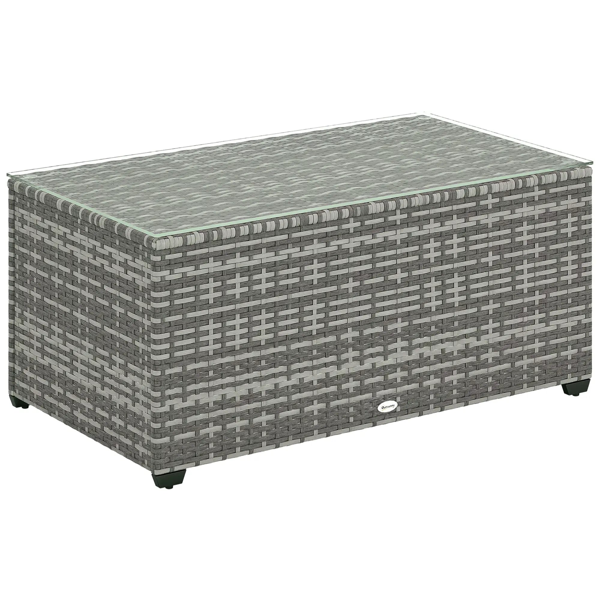 PE Wicker Outdoor Coffee Table, Rectangular Patio Table With Tempered Glass Top, Light Grey Patio Side Tables at Gallery Canada