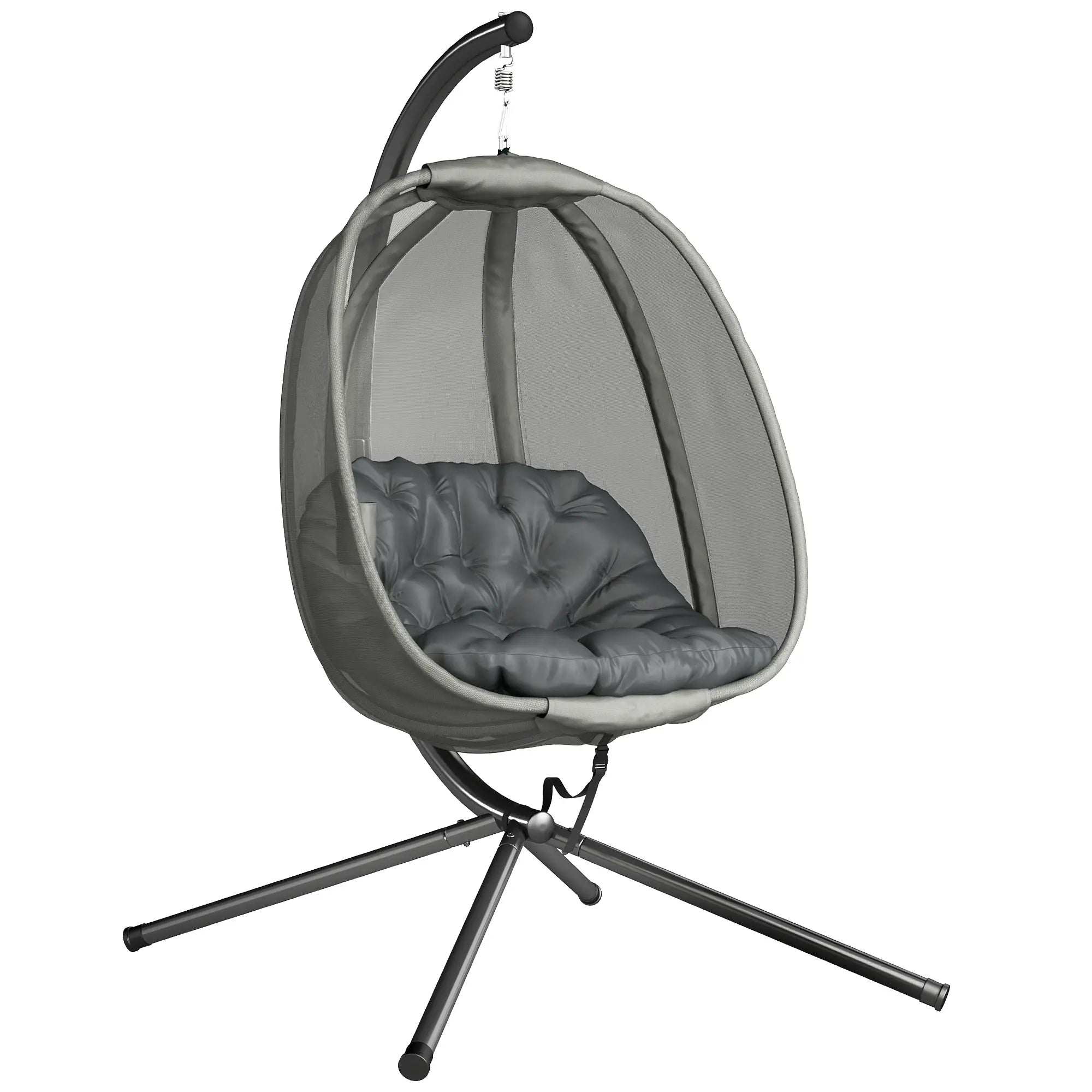 Hanging Egg Chair, Outdoor Swing with Stand, Folding Basket, Grey Patio Swings with Stand at Gallery Canada