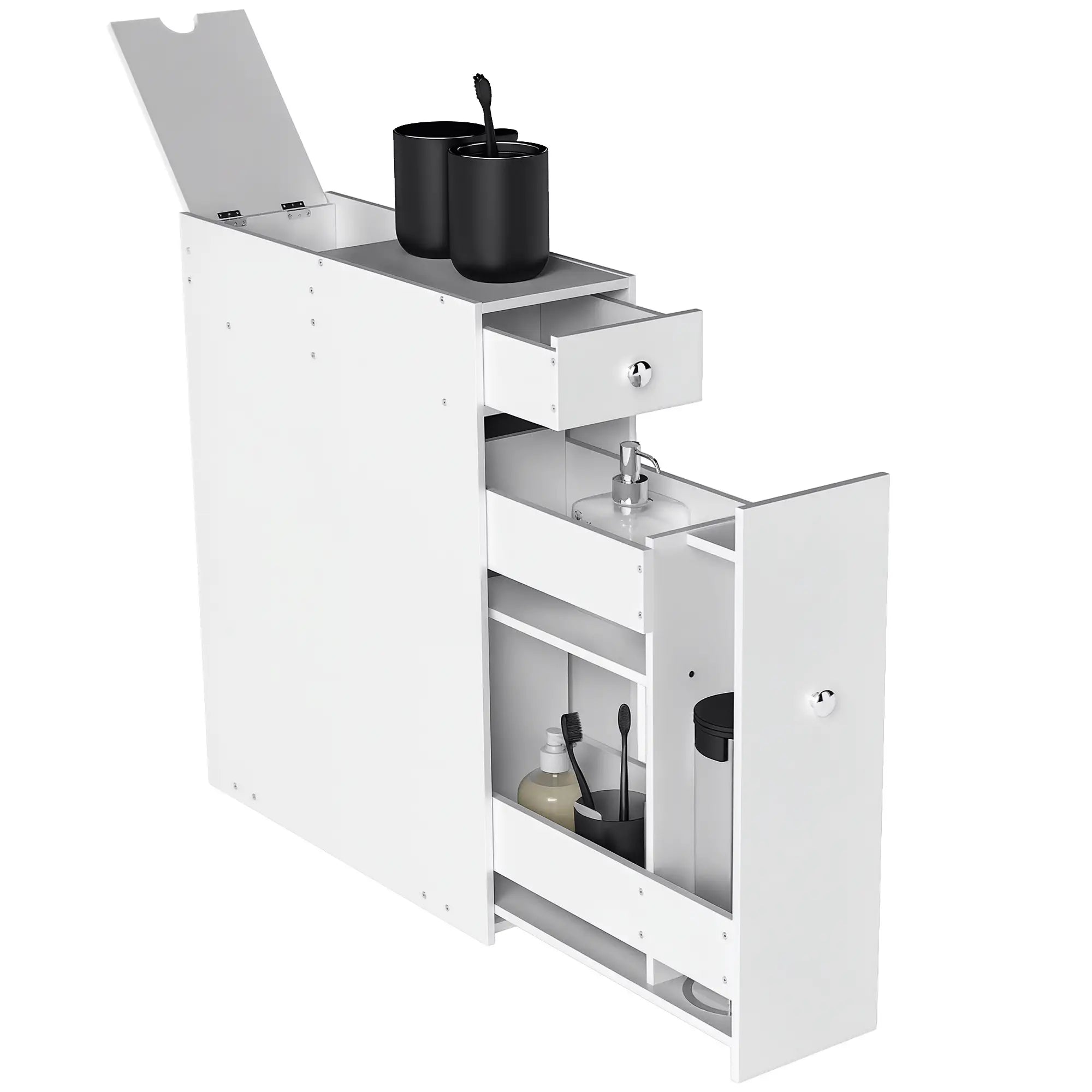 Space Saving Toilet Paper Cabinet, Narrow Bathroom Cabinet with Drawers, White Bathroom Cabinets at Gallery Canada