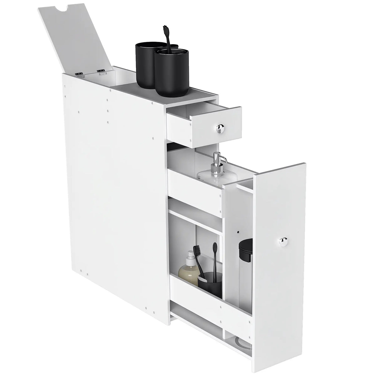 Space Saving Toilet Paper Cabinet, Narrow Bathroom Cabinet with Drawers, White Bathroom Cabinets at Gallery Canada