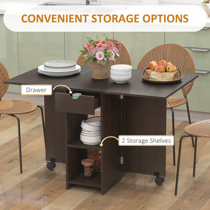 Folding Dining Table, Drop Leaf with Drawer, Storage Shelves, Dark Brown Dining Tables at Gallery Canada