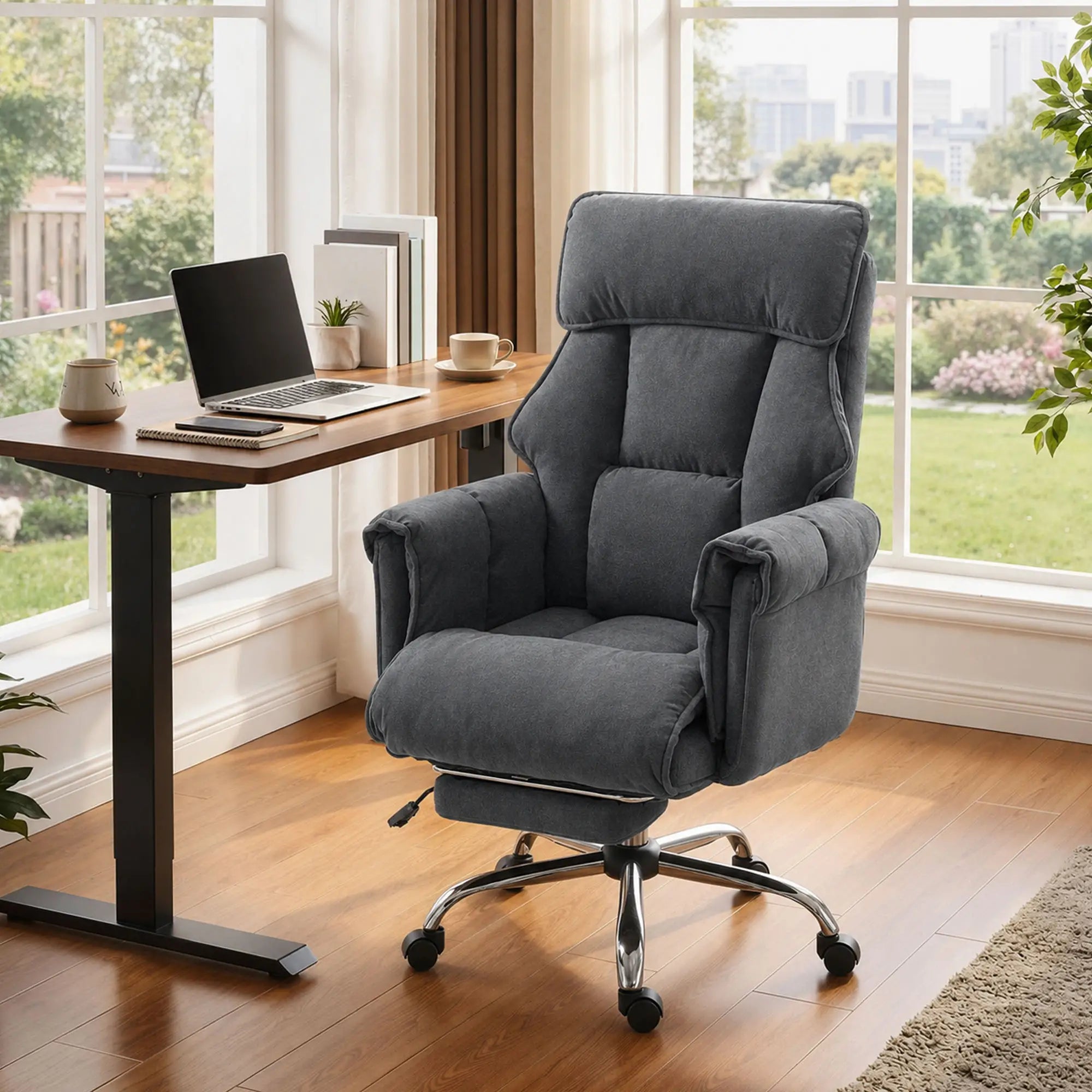 Computer Office Chair with Footrest, Adjustable Backrest, Dark Grey Executive & Manager Chairs at Gallery Canada