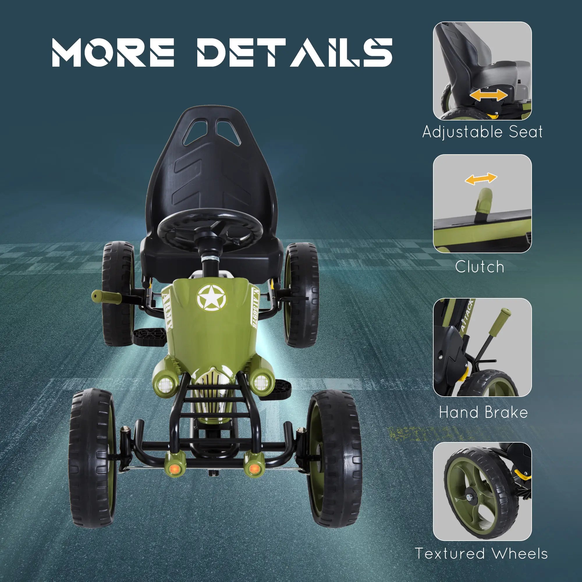 Adjustable Seat Pedal Go Kart, EVA Tyres, Safety Handbrake, Ages 3-6, Green Pedal Go Karts for Kids at Gallery Canada