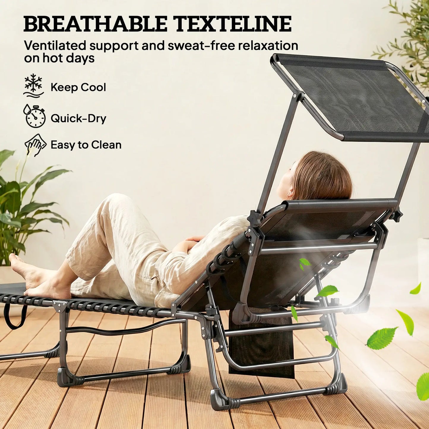 Outdoor Folding Chaise Lounge, 5-Level Adjustable Back, Cushion Lounger Chairs at Gallery Canada