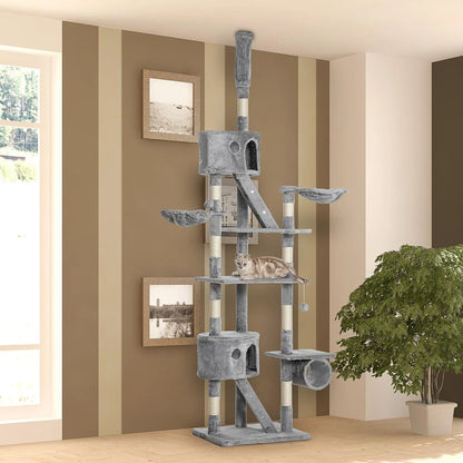 94"-102" Cat Tree, Ceiling High Condo, Scratching Post, Multi-Level Play House, Light Grey Floor to Ceiling Cat Trees at Gallery Canada
