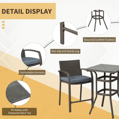 Wicker Patio Bar Set with Stools and Cushion, Grey Bistro Sets at Gallery Canada