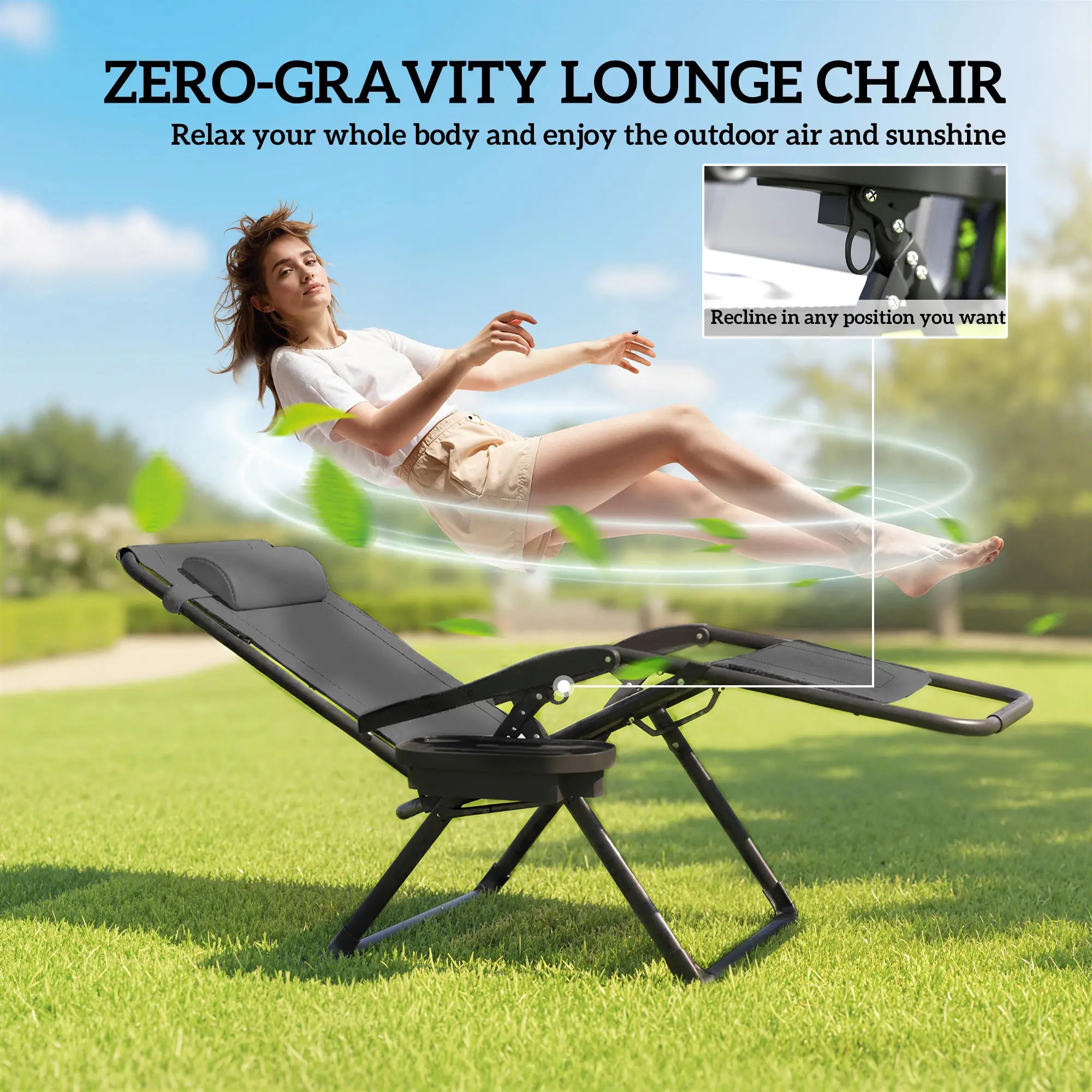 Zero Gravity Chair, Reclining Outdoor Lounger, 400 LBS Capacity, Dark Grey Lounger Chairs at Gallery Canada