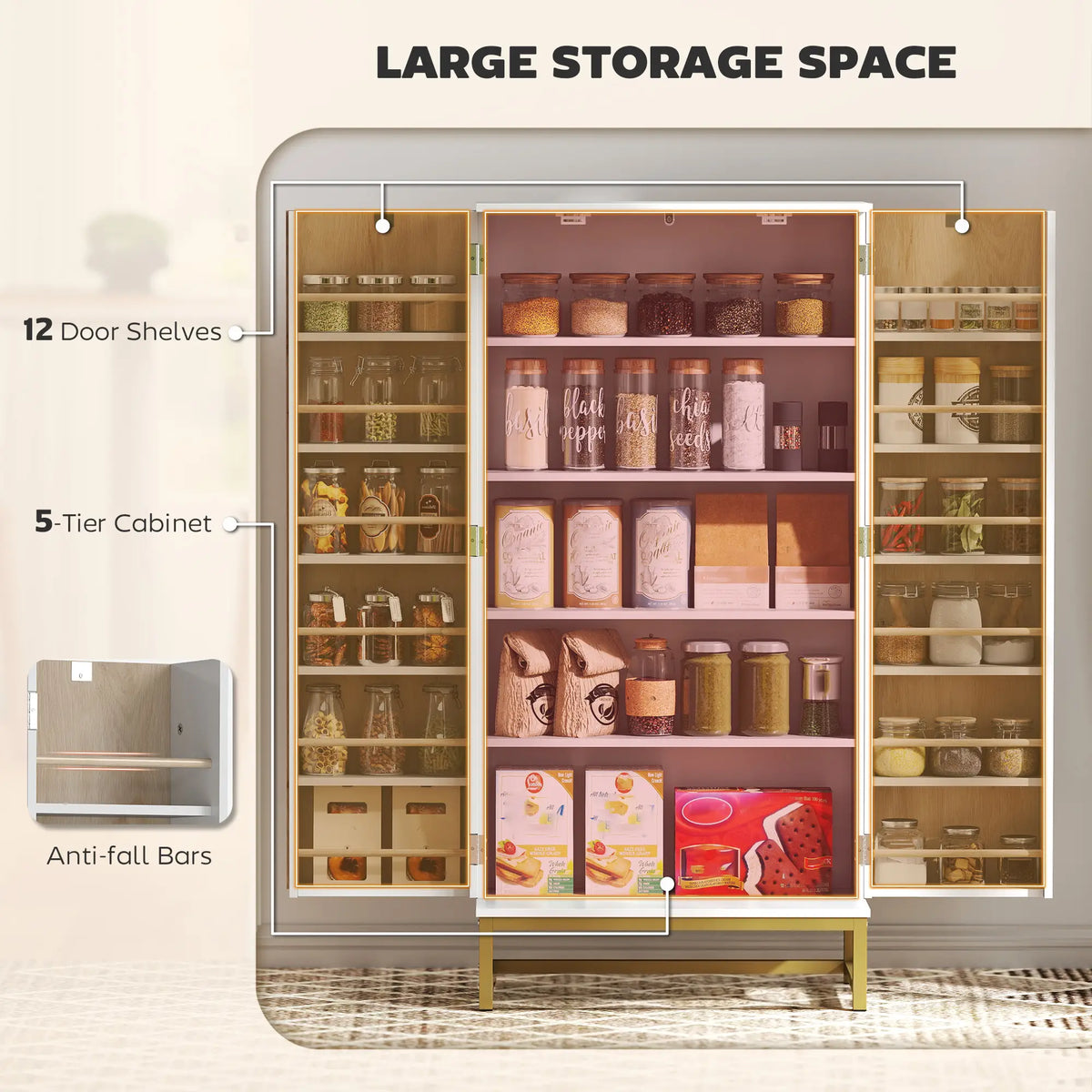 47" Kitchen Pantry Cabinet, Freestanding Storage with Adjustable Shelves, White Kitchen Pantry Cabinets at Gallery Canada