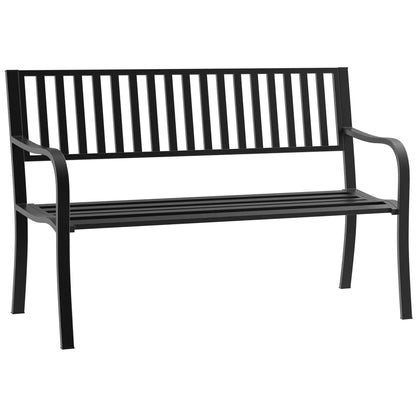 50" Steel Garden Bench Patio Chair Outdoor Seat, Black Outdoor Benches Black at Gallery Canada