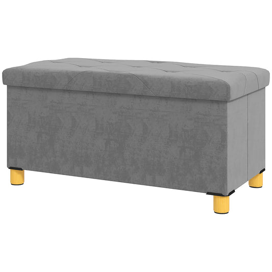 Storage Ottoman Bench, Velvet Upholstered Foldable Footrest, Wood Legs Storage Ottomans & Benches Grey at Gallery Canada