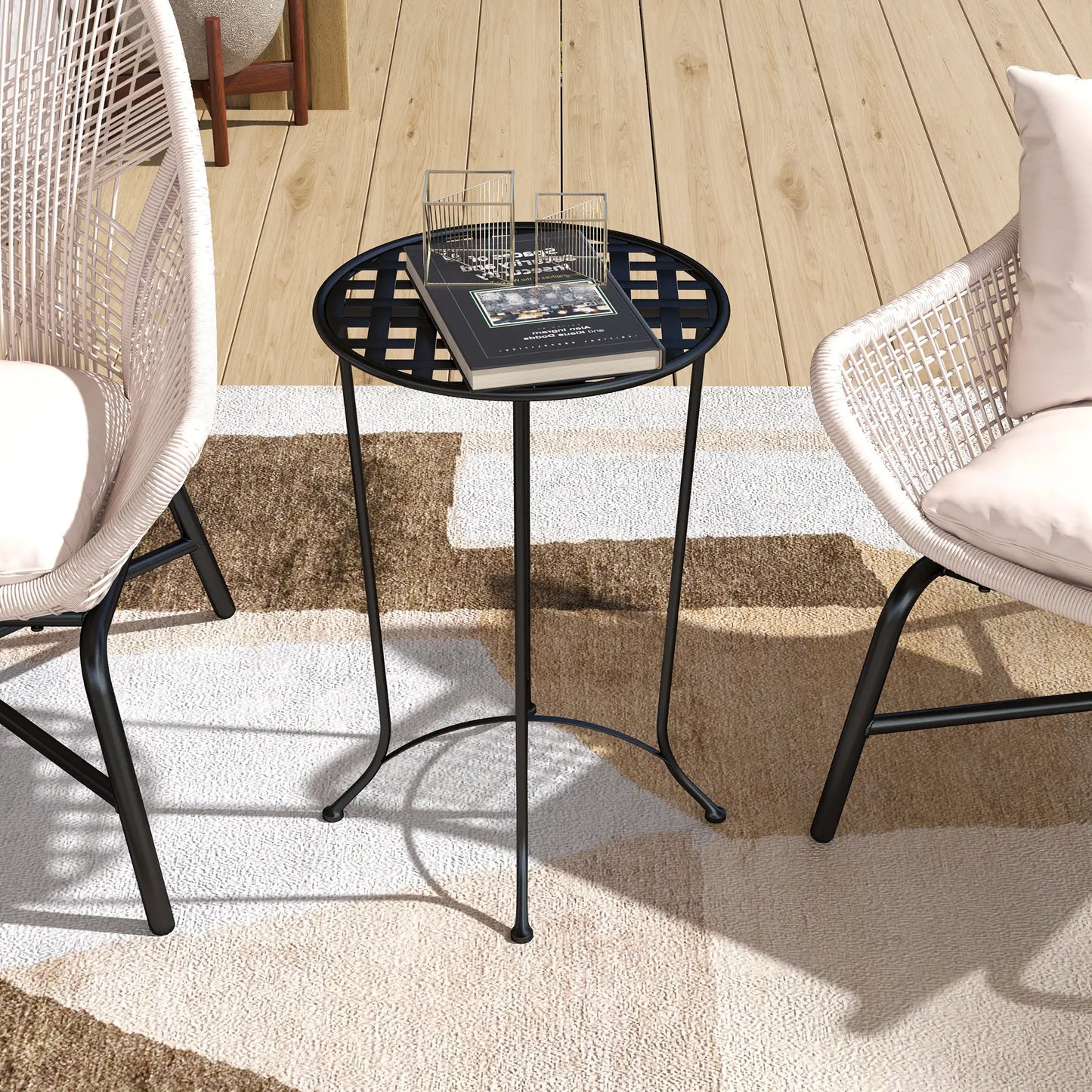 16" Round Outdoor Table, Metal Side Table, Black Patio Dinning Tables at Gallery Canada