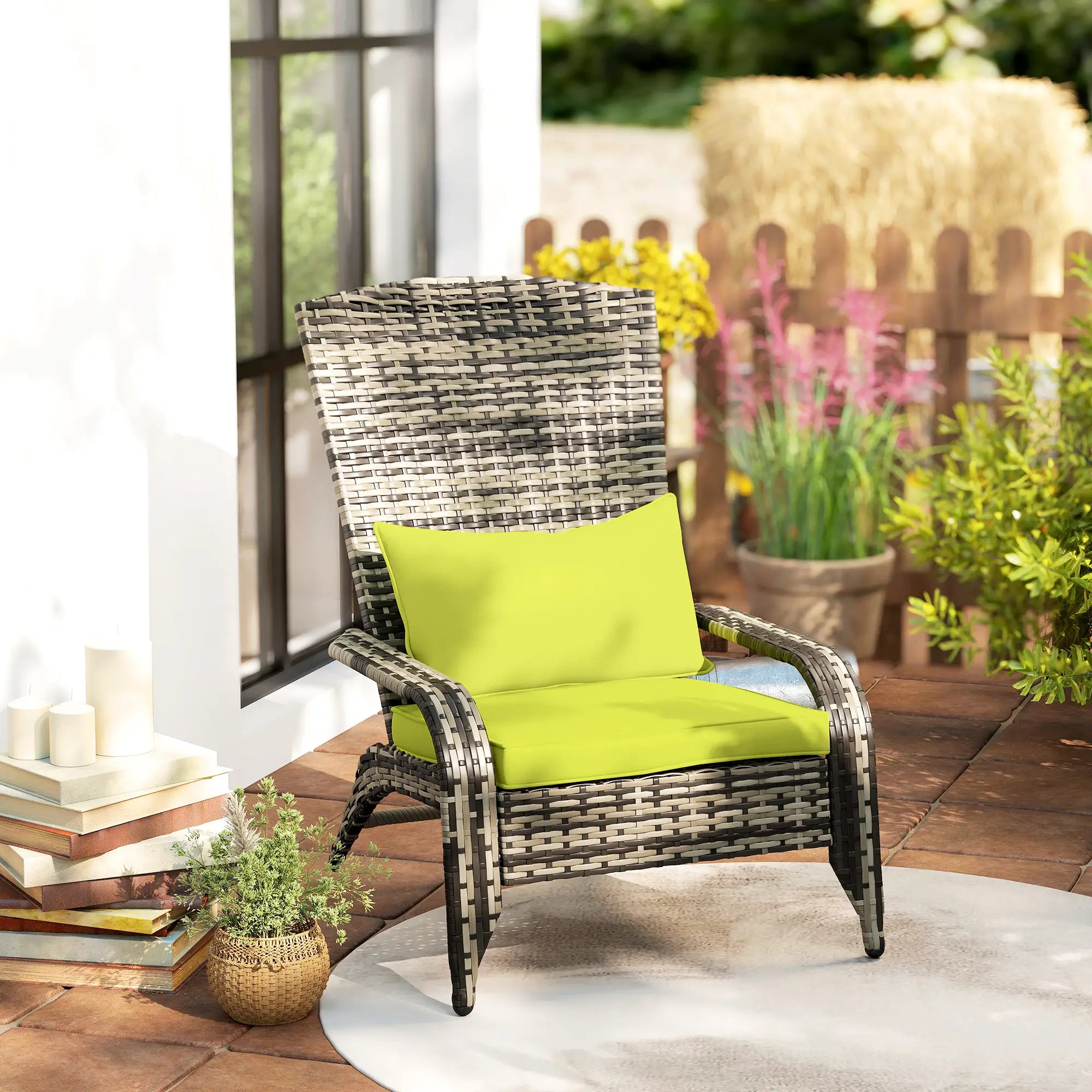 Wicker Adirondack Chair With Cushions, PE Rattan Fire Pit Chair, Green Patio Chairs at Gallery Canada