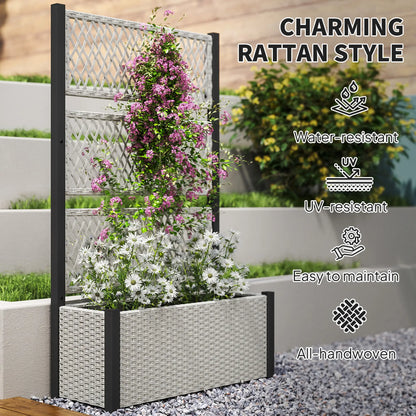 Wicker Outdoor Planter With Trellis, 58" Standing Garden Bed, Mixed Grey Raised Garden Beds at Gallery Canada