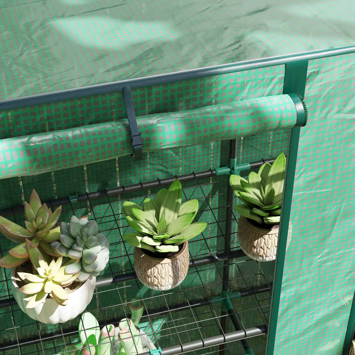 Lean-To Greenhouse, 3 Tier Shelves, 2 Roll-Up Doors, Indoor Outdoor, Green Greenhouses at Gallery Canada
