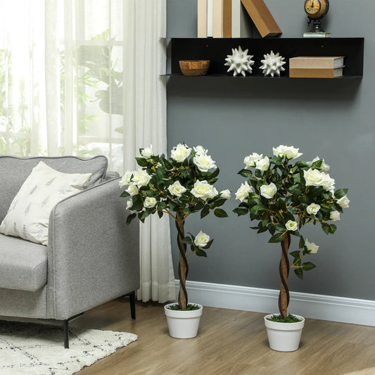3FT White Rose Artificial Plant Set, Fake Plant For Home Decor, White Artificial Trees White at Gallery Canada