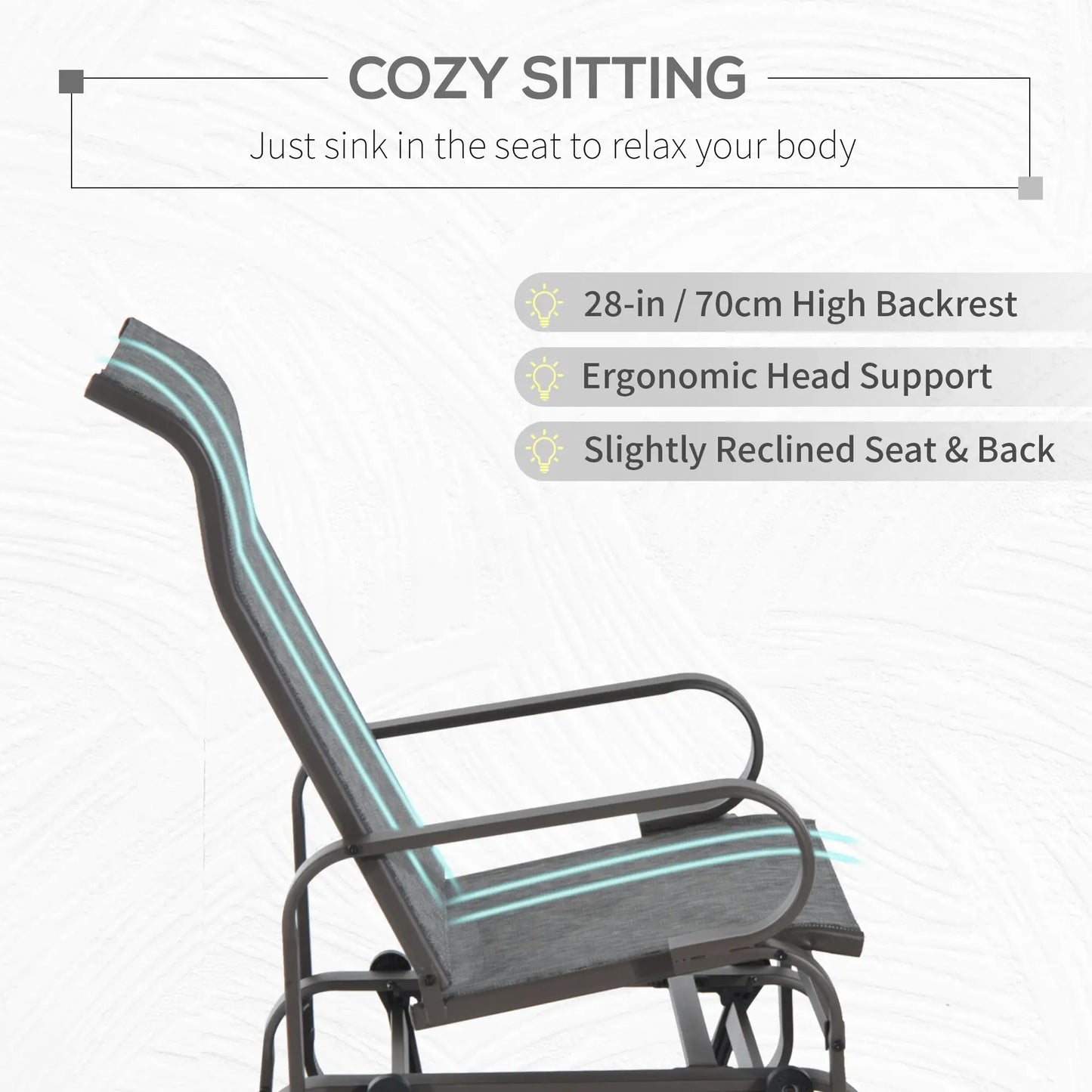 Patio Glider with Breathable Mesh, Outdoor Rocking Chair, Brown Grey Outdoor Gliders at Gallery Canada