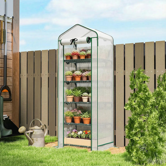 Mini Greenhouse With Screen Roof, 27.6" x 19.7" x 75.6", White Portable Greenhouses White, Dark Green at Gallery Canada