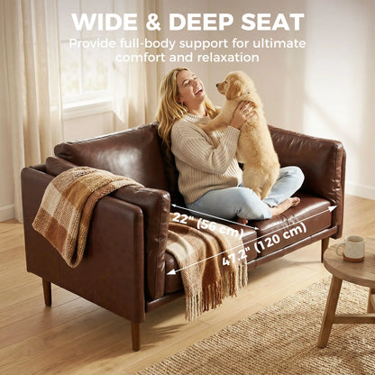 59" Loveseat Sofa, PU Leather 2 Seater with Wide Seat, Brown 2-Seater Sofas at Gallery Canada