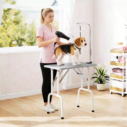 Foldable Pet Grooming Table, Adjustable Arm, Non-Slip Surface, Grey Dog Grooming Tables at Gallery Canada