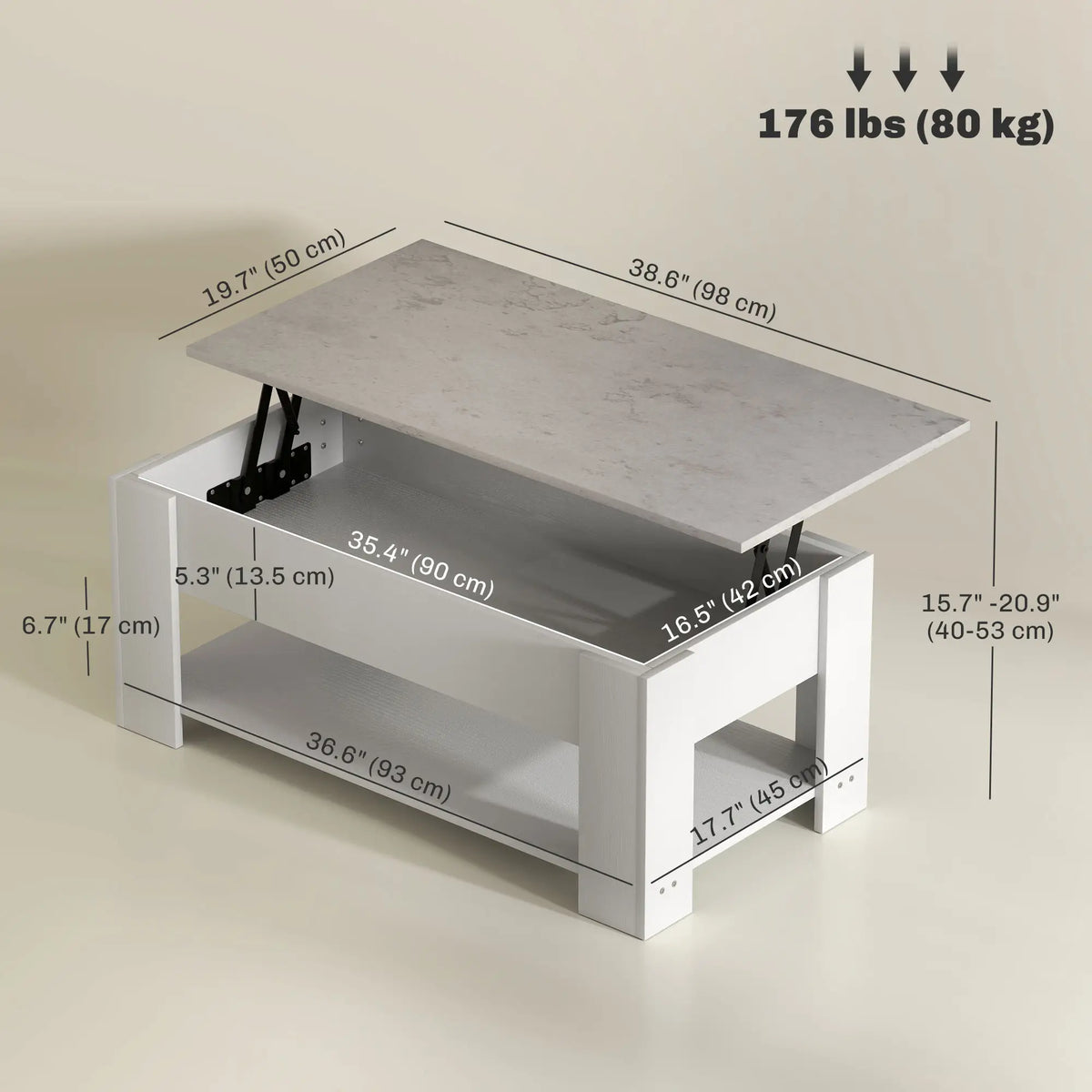 Lift Top Coffee Table, Hidden Storage, Open Shelf, White Coffee Tables at Gallery Canada