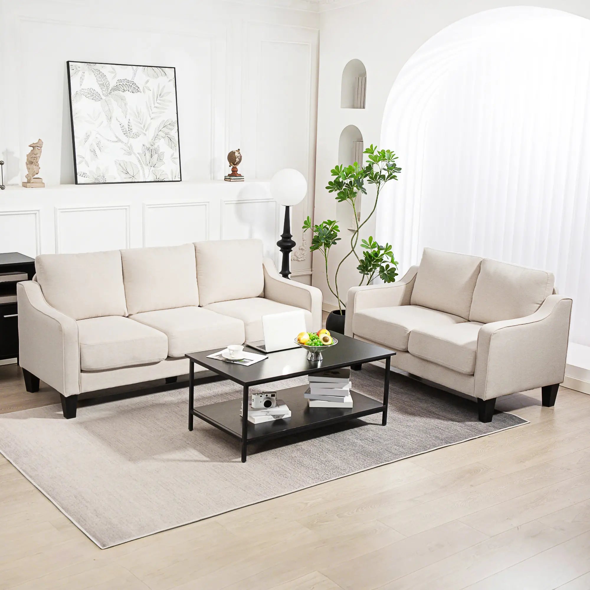 Modern Loveseat Sofa, Pocket Spring, Linen Upholstered, Beige 2-Seater Sofas at Gallery Canada