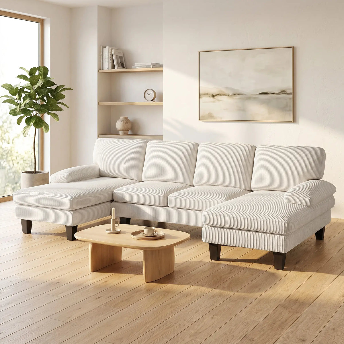 U-Shaped Sectional Sofa, Double Chaise, 2200lb Capacity, Beige 3-Seater Sofas at Gallery Canada