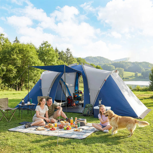 Multi-Room Camping Tent, 8-12 Person, 3000mm Waterproof Rainfly, Screen Panels Camping Tents Navy Blue, Light Grey at Gallery Canada