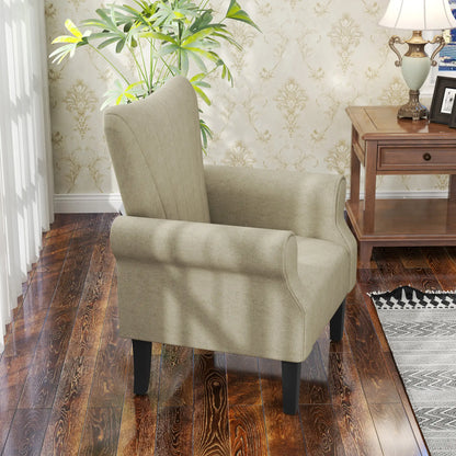 Modern Fabric Armchair with Wood Legs, Living Room, Bedroom, Beige Accent Chairs at Gallery Canada