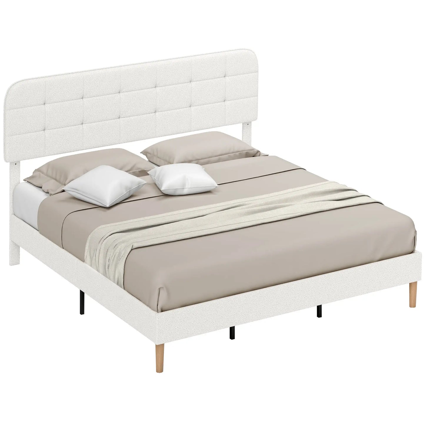 King Size Bed Frame, Adjustable Headboard, Upholstered Platform, White Bed Frames at Gallery Canada