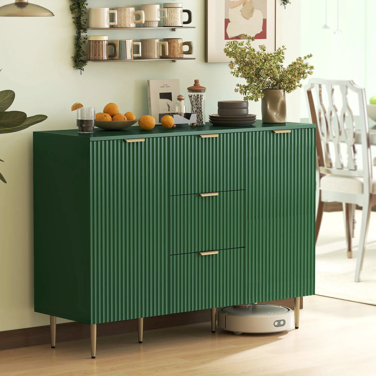 Modern Kitchen Storage Cabinet, Sideboard Buffet, 3 Drawers, Adjustable Shelves, Green Bar Cabinets at Gallery Canada