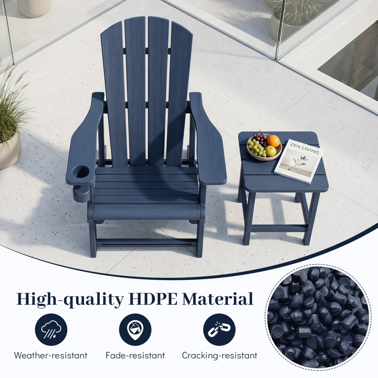 HDPE Adirondack Chair, Realistic Wood Grain, Blue Adirondack Chairs at Gallery Canada