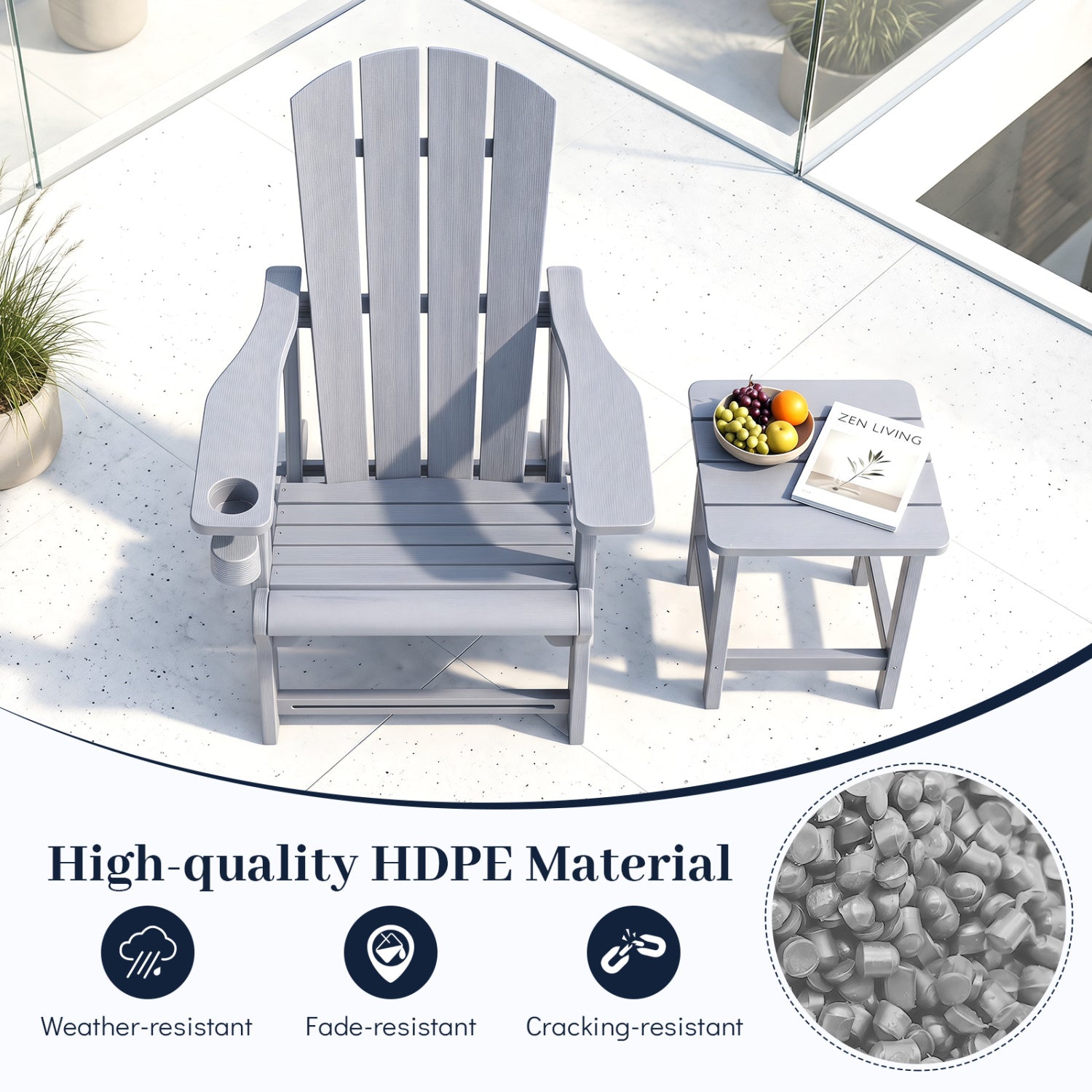 HDPE Adirondack Chairs, Realistic Wood Grain, Gray Adirondack Chairs at Gallery Canada