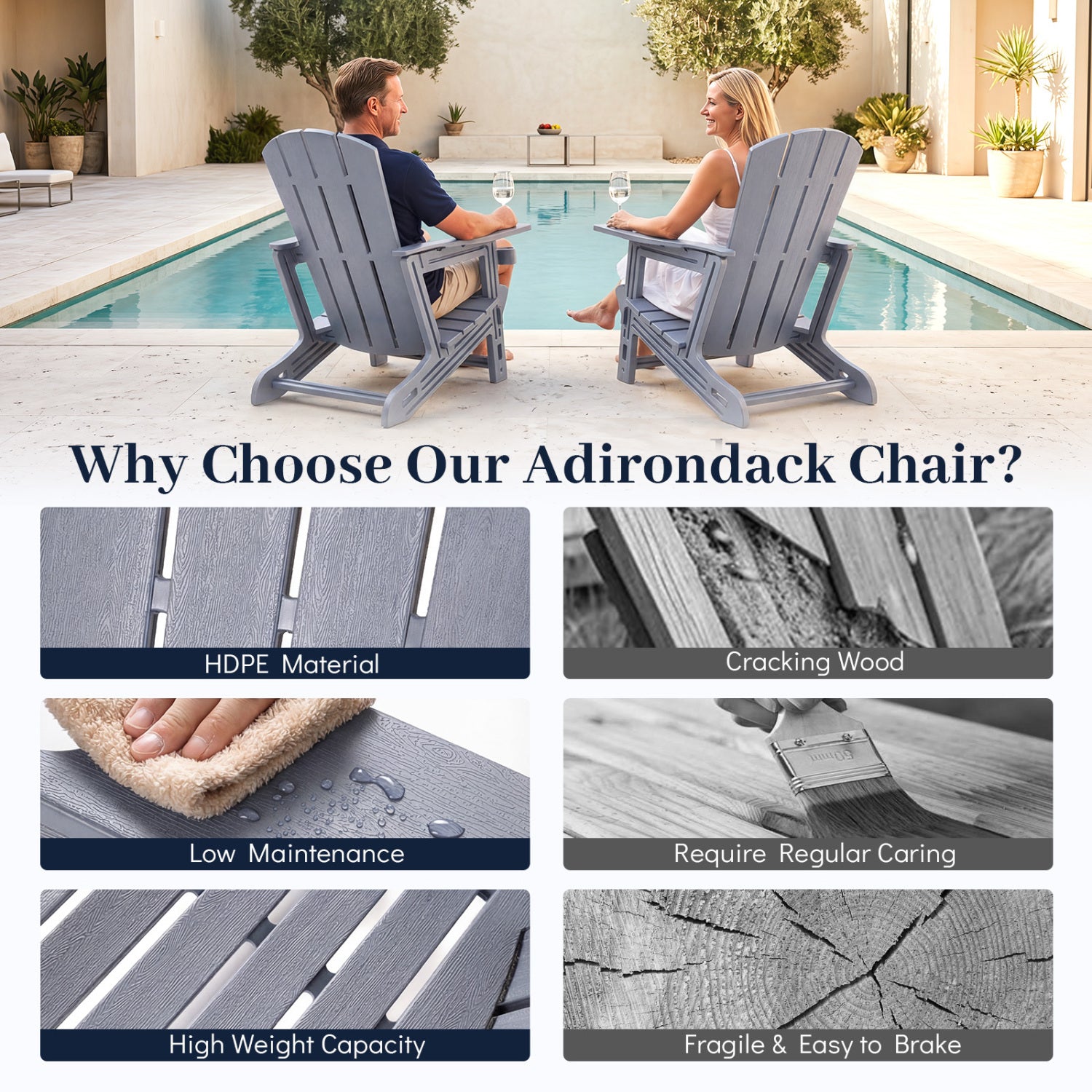 HDPE Adirondack Chairs, Realistic Wood Grain, Gray Adirondack Chairs at Gallery Canada