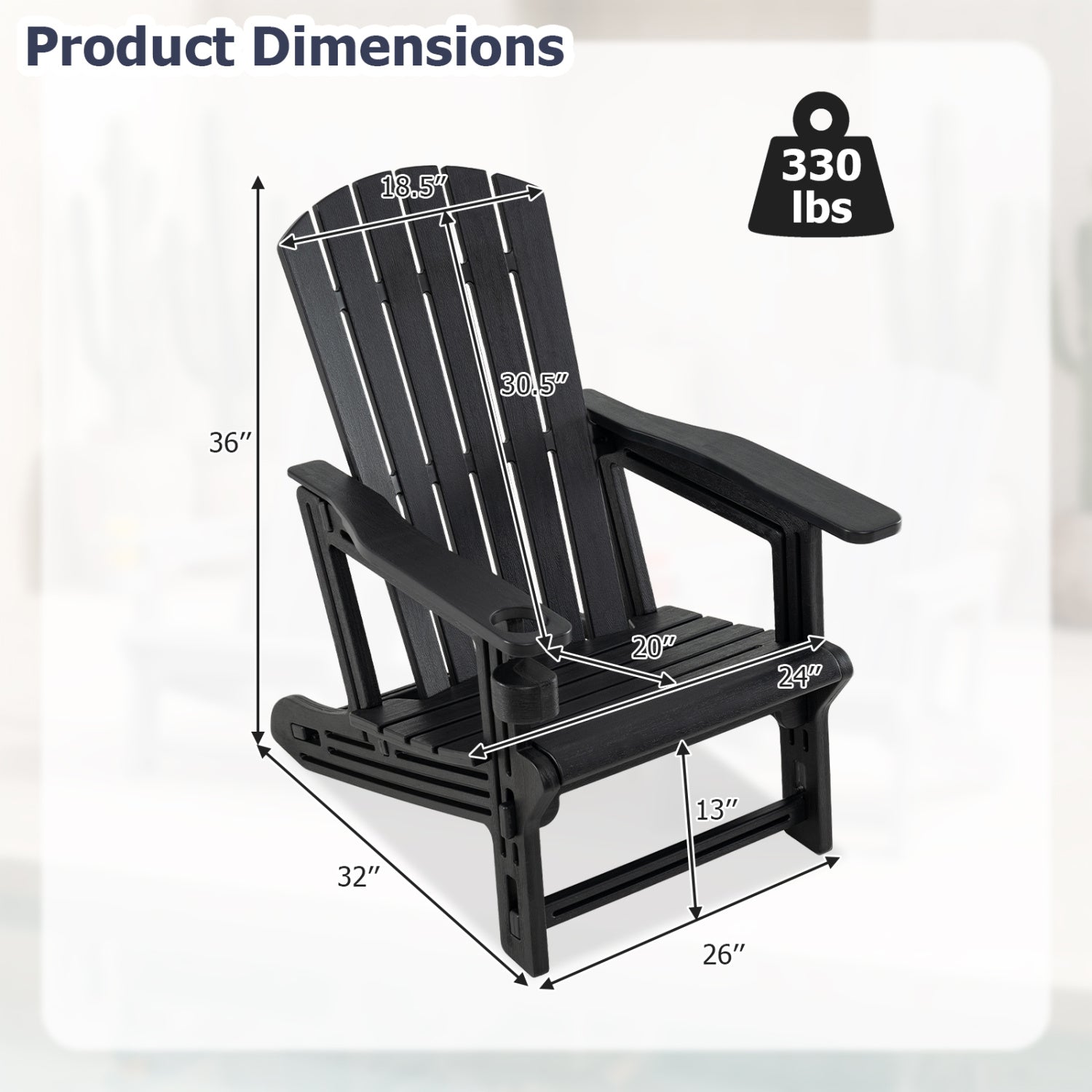HDPE Adirondack Chair with Cup Holder, Black Adirondack Chairs at Gallery Canada