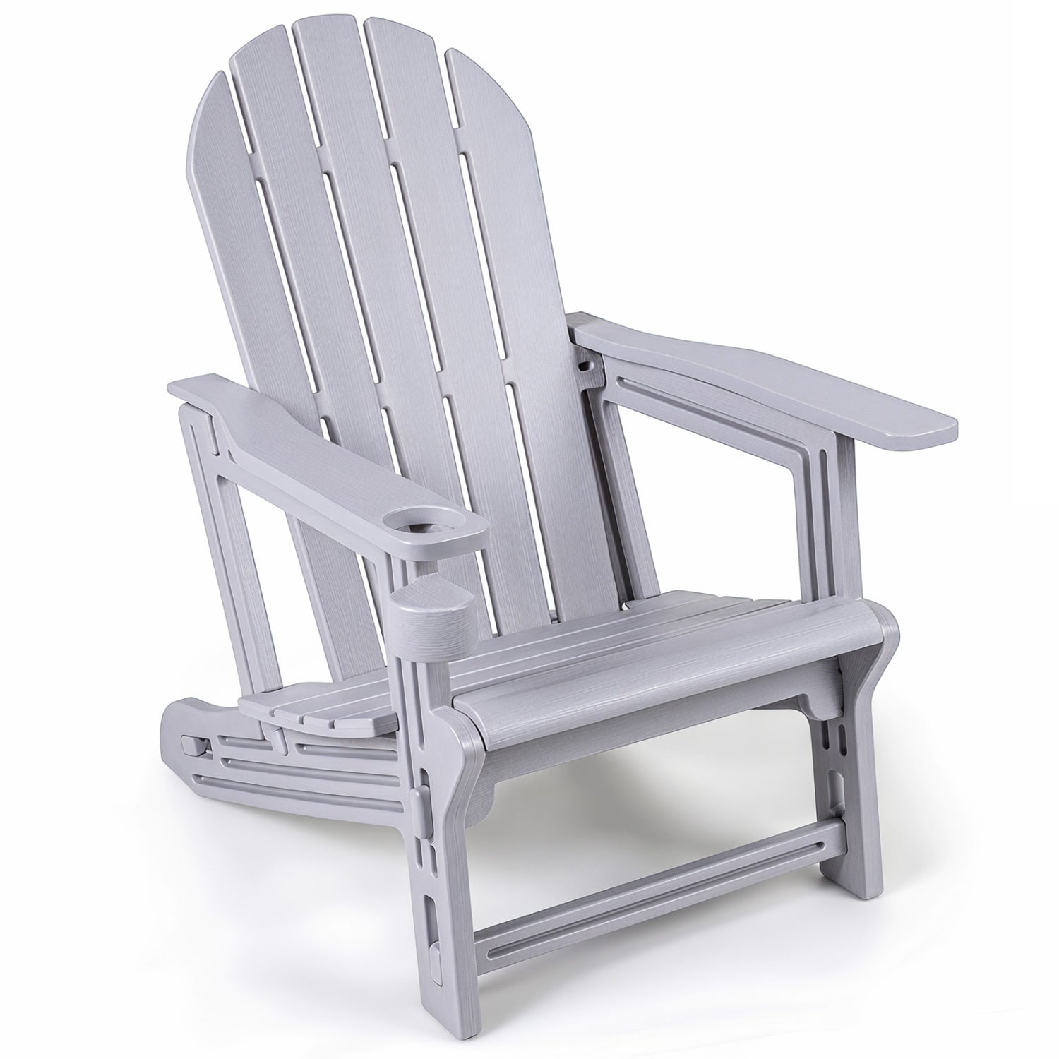 HDPE Adirondack Chair with Cup Holder and Wooden Texture for Patio, Gray Adirondack Chairs Gray at Gallery Canada