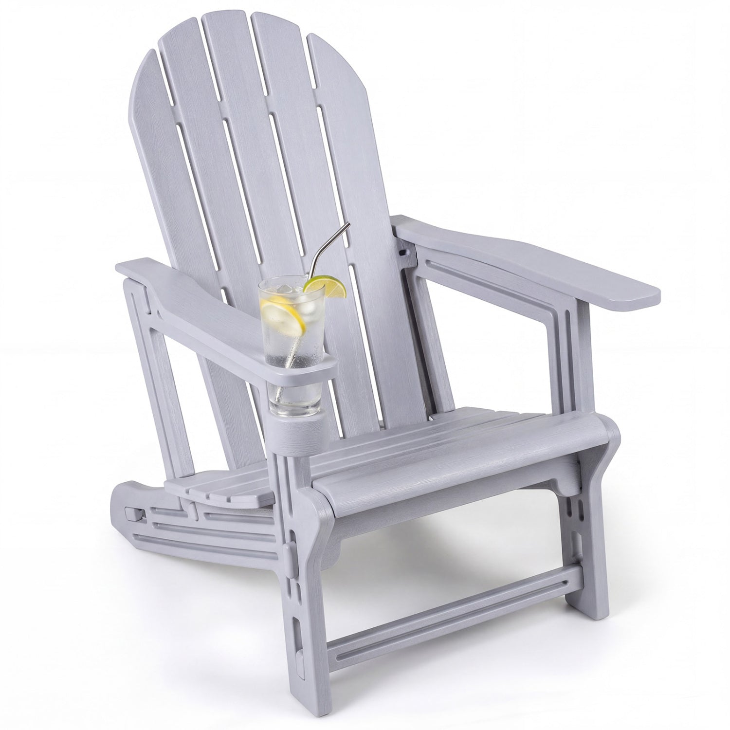 HDPE Adirondack Chair with Cup Holder and Wooden Texture for Patio, Gray Adirondack Chairs at Gallery Canada