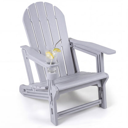 HDPE Adirondack Chair with Cup Holder and Wooden Texture for Patio, Gray Adirondack Chairs at Gallery Canada