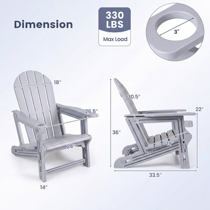 HDPE Adirondack Chair with Cup Holder and Wooden Texture for Patio, Gray Adirondack Chairs at Gallery Canada