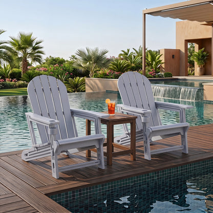HDPE Adirondack Chair with Cup Holder and Wooden Texture for Patio, Gray Adirondack Chairs at Gallery Canada