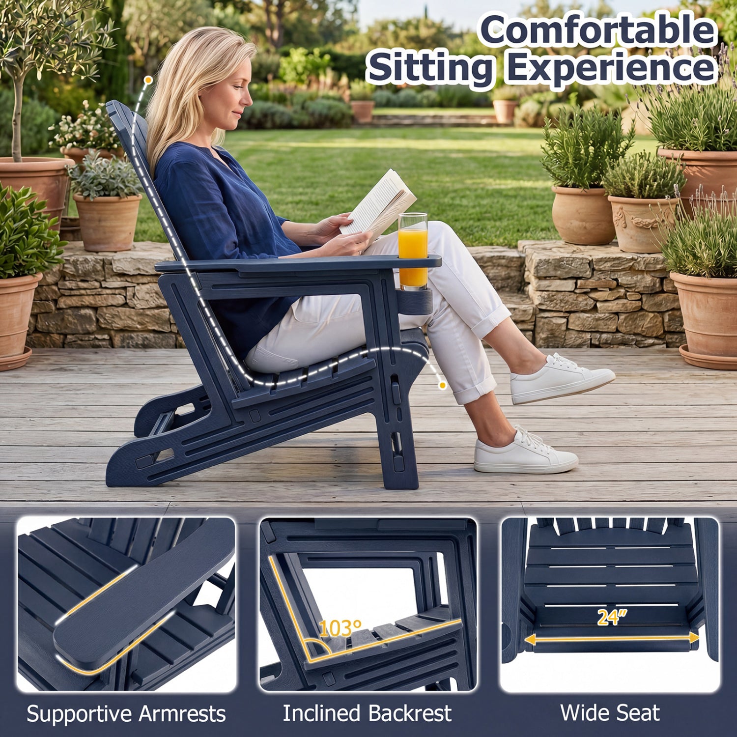HDPE Adirondack Chair with Cup Holder, Blue Adirondack Chairs at Gallery Canada
