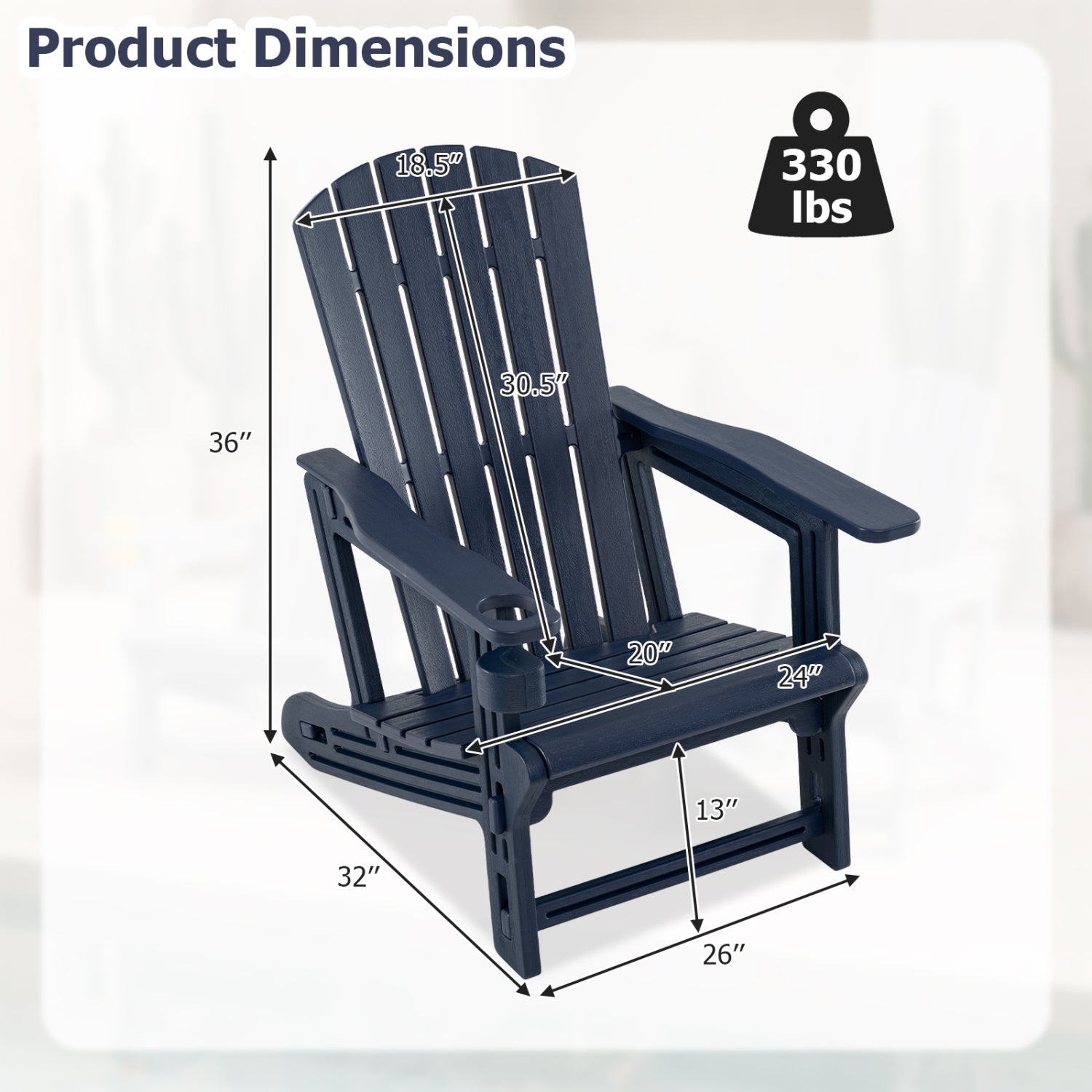HDPE Adirondack Chair with Cup Holder, Blue Adirondack Chairs at Gallery Canada