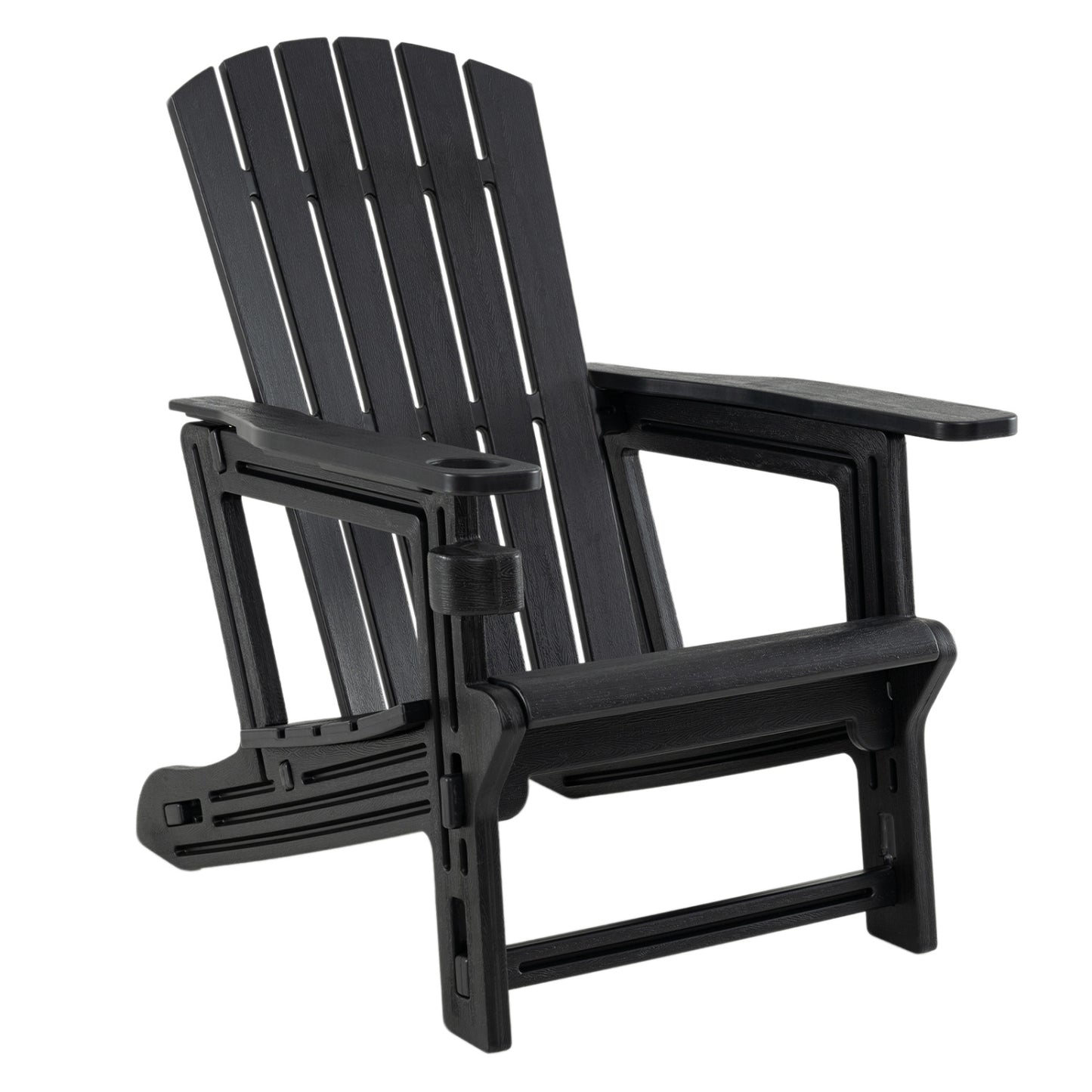 Chaise Adirondack en HDPE, porte-gobelet, aspect bois, noir